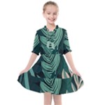 Green Nature Bohemian Painting Leaves Foliage Kids  All Frills Chiffon Dress