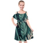 Green Nature Bohemian Painting Leaves Foliage Kids  Cut Out Shoulders Chiffon Dress