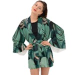 Green Nature Bohemian Painting Leaves Foliage Long Sleeve Kimono