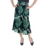 Green Nature Bohemian Painting Leaves Foliage Midi Mermaid Skirt