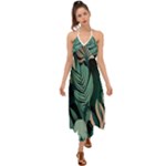 Green Nature Bohemian Painting Leaves Foliage Halter Tie Back Dress 