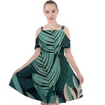 Green Nature Bohemian Painting Leaves Foliage Cut Out Shoulders Chiffon Dress