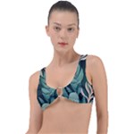 Green Nature Bohemian Painting Leaves Foliage Ring Detail Bikini Top