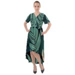 Green Nature Bohemian Painting Leaves Foliage Front Wrap High Low Dress