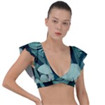 Green Nature Bohemian Painting Leaves Foliage Plunge Frill Sleeve Bikini Top