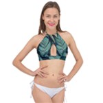 Green Nature Bohemian Painting Leaves Foliage Cross Front Halter Bikini Top