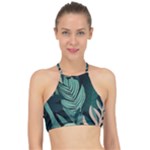 Green Nature Bohemian Painting Leaves Foliage Racer Front Bikini Top