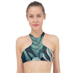 Green Nature Bohemian Painting Leaves Foliage High Neck Bikini Top