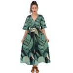 Green Nature Bohemian Painting Leaves Foliage Kimono Sleeve Boho Dress