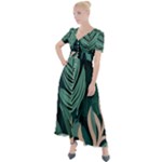 Green Nature Bohemian Painting Leaves Foliage Button Up Short Sleeve Maxi Dress