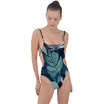 Green Nature Bohemian Painting Leaves Foliage Tie Strap One Piece Swimsuit