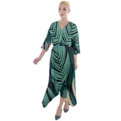 Quarter Sleeve Wrap Front Maxi Dress 