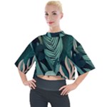 Green Nature Bohemian Painting Leaves Foliage Mock Neck Tee