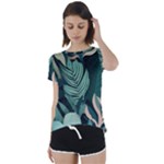 Green Nature Bohemian Painting Leaves Foliage Short Sleeve Open Back Tee