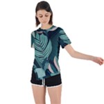 Green Nature Bohemian Painting Leaves Foliage Asymmetrical Short Sleeve Sports Tee