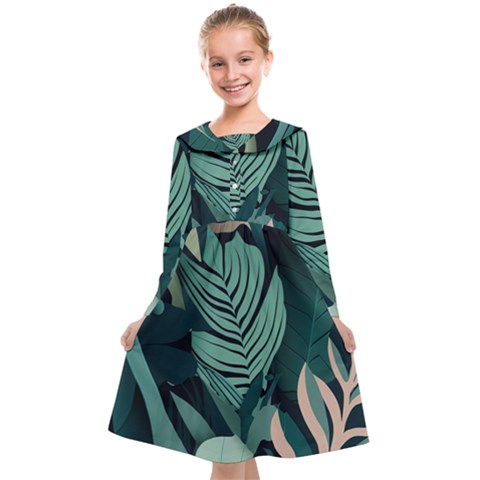 Green Nature Bohemian Painting Leaves Foliage Kids  Midi Sailor Dress from ArtsNow.com