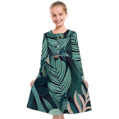 Green Nature Bohemian Painting Leaves Foliage Kids  Midi Sailor Dress from ArtsNow.com