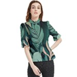 Green Nature Bohemian Painting Leaves Foliage Frill Neck Blouse