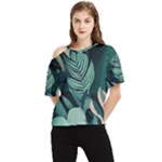 Green Nature Bohemian Painting Leaves Foliage One Shoulder Cut Out Tee