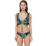 Green Nature Bohemian Painting Leaves Foliage Low Cut Ruffle Edge Bikini Set