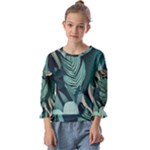 Green Nature Bohemian Painting Leaves Foliage Kids  Cuff Sleeve Top