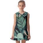 Green Nature Bohemian Painting Leaves Foliage Kids  Pilgrim Collar Ruffle Hem Dress