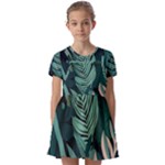 Green Nature Bohemian Painting Leaves Foliage Kids  Short Sleeve Pinafore Style Dress