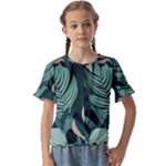 Green Nature Bohemian Painting Leaves Foliage Kids  Cuff Sleeve Scrunch Bottom Tee