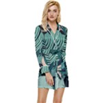 Green Nature Bohemian Painting Leaves Foliage Long Sleeve Satin Robe