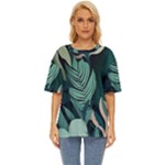 Green Nature Bohemian Painting Leaves Foliage Oversized Basic Tee