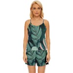 Green Nature Bohemian Painting Leaves Foliage Satin Pajama Short Set