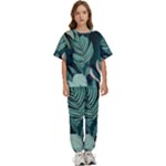 Green Nature Bohemian Painting Leaves Foliage Kids  Tee and Pants Sports Set