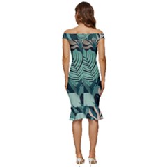 Off Shoulder Ruffle Split Hem Bodycon Dress 