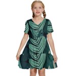 Green Nature Bohemian Painting Leaves Foliage Kids  Short Sleeve Tiered Mini Dress