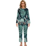 Green Nature Bohemian Painting Leaves Foliage Womens  Long Sleeve Lightweight Pajamas Set