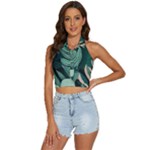 Green Nature Bohemian Painting Leaves Foliage Backless Halter Cami Shirt