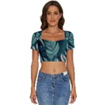 Green Nature Bohemian Painting Leaves Foliage Short Sleeve Square Neckline Crop Top 