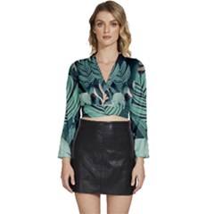 Long Sleeve Tie Back Satin Wrap Top 