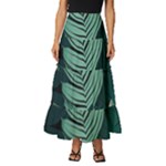 Green Nature Bohemian Painting Leaves Foliage Tiered Ruffle Maxi Skirt