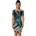 Green Nature Bohemian Painting Leaves Foliage Fitted Knot Split End Bodycon Dress