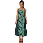 Green Nature Bohemian Painting Leaves Foliage Square Neckline Tiered Midi Dress