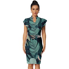 Vintage Frill Sleeve V-Neck Bodycon Dress 