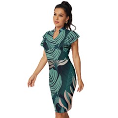 Vintage Frill Sleeve V-Neck Bodycon Dress 