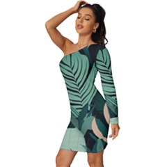 Long Sleeve One Shoulder Mini Dress 