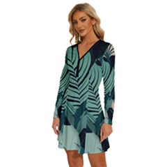 Long Sleeve Deep V Mini Dress  