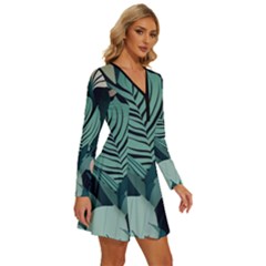 Long Sleeve Deep V Mini Dress  