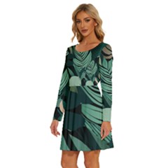 Long Sleeve Wide Neck Velvet Dress 