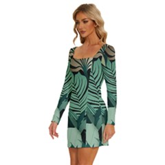 Long Sleeve Square Neck Bodycon Velvet Dress 