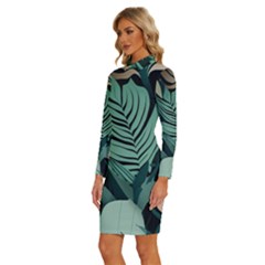 Long Sleeve Shirt Collar Bodycon Dress 