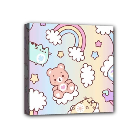 Pusheen Carebears Bears Cat Colorful Cute Pastel Pattern Mini Canvas 4  x 4  (Stretched) from ArtsNow.com